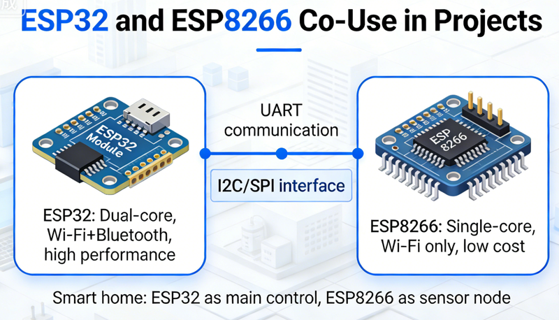 How to interface ESP32 and ESP8266 in a project?